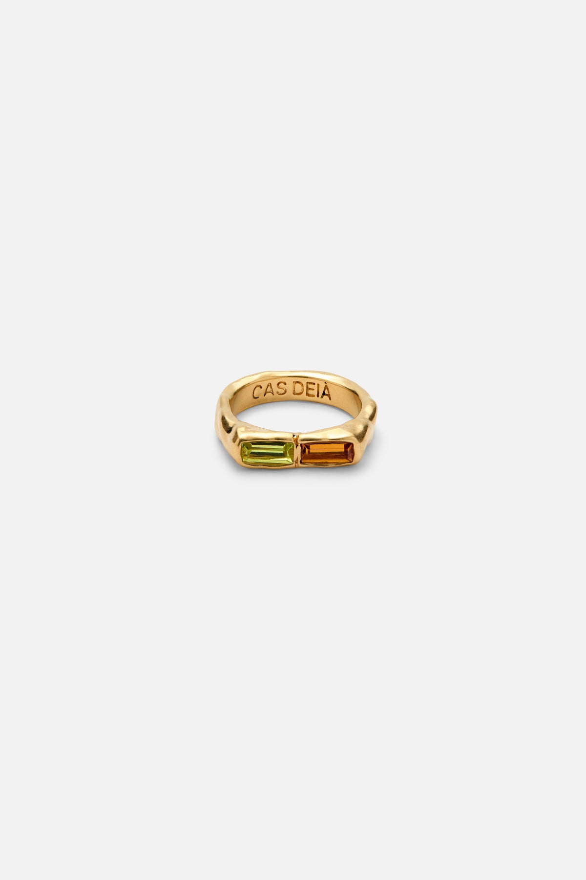 CAS DEIÀ GAIA RING GREEN & ORANGE, handcrafted ring with a gold finish