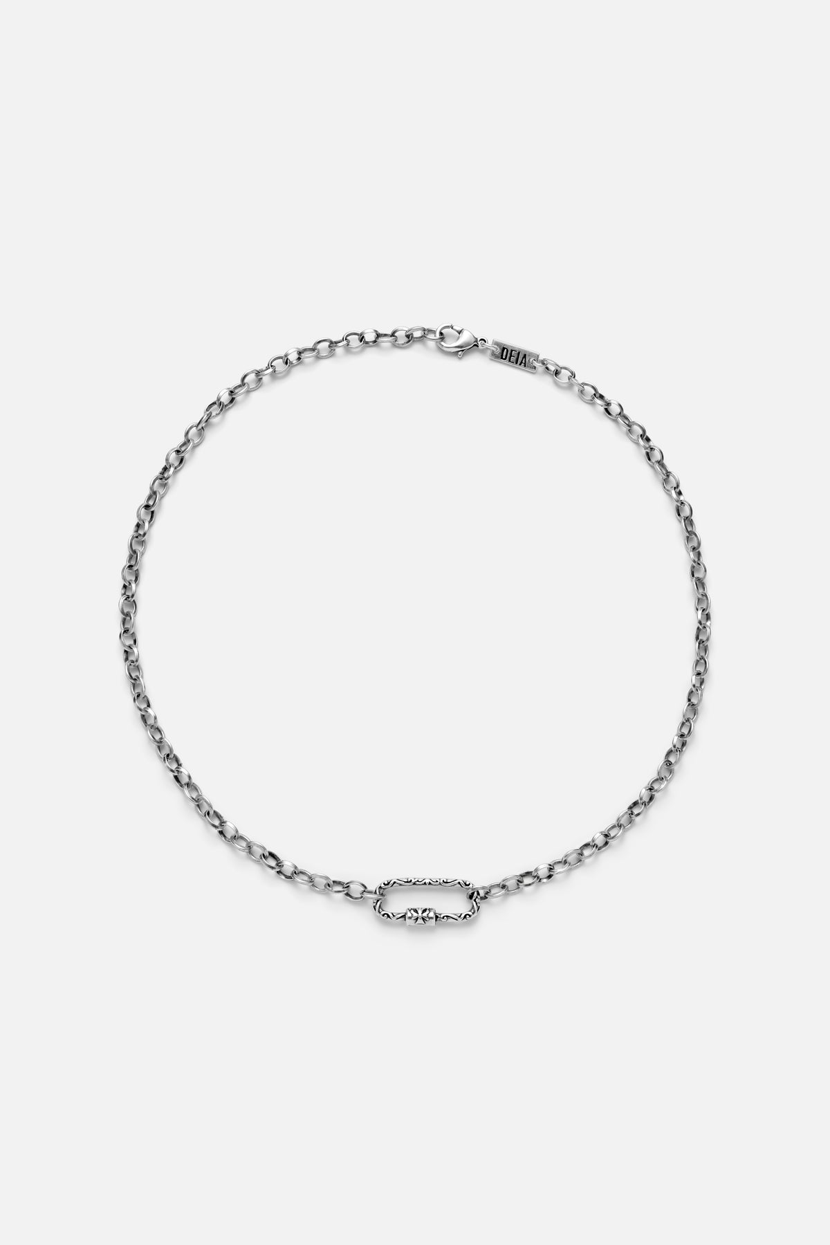 CAS DEIÀ CARABINER NECKLACE, full view of the 925 silver chain