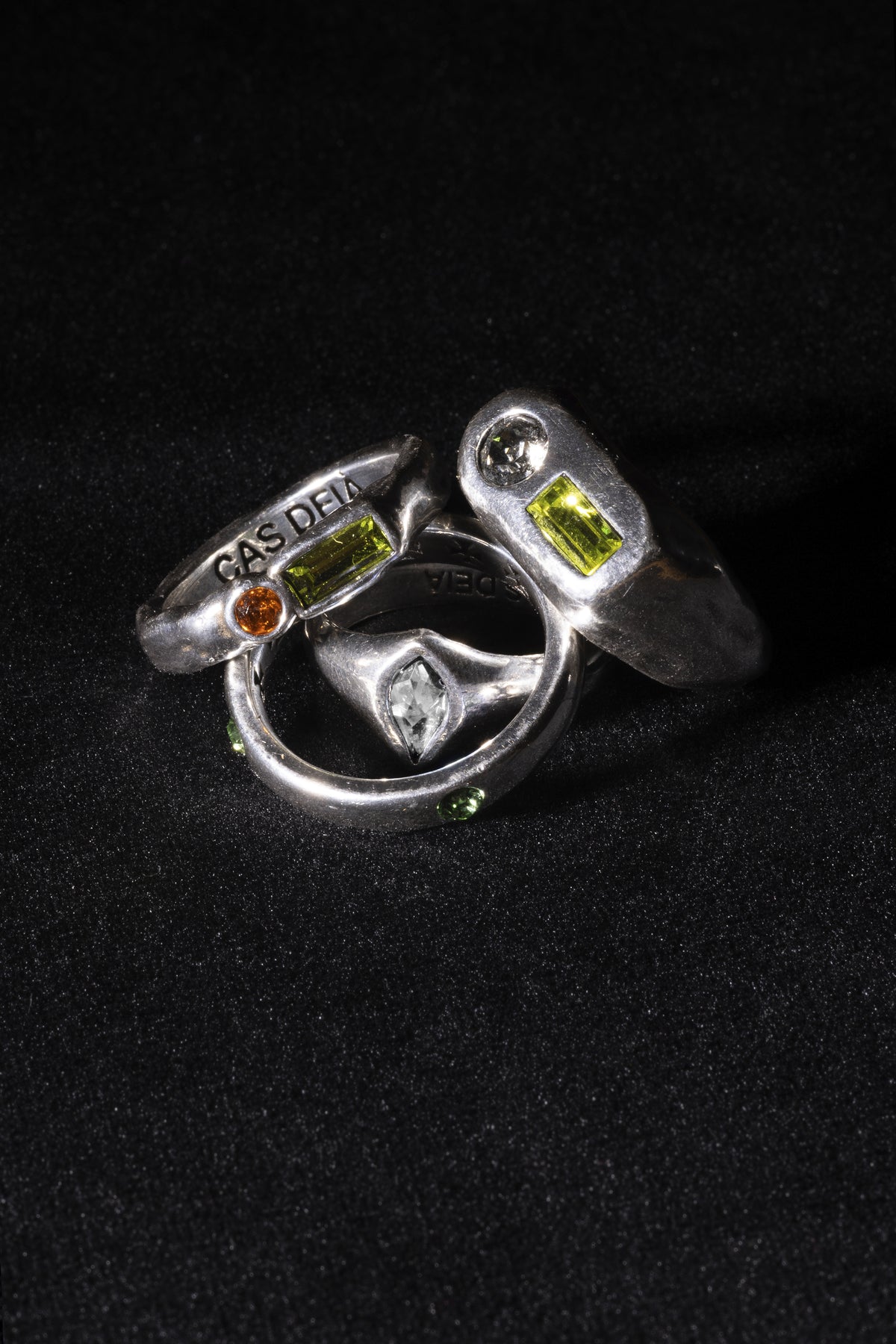 CAS DEIÀ GOTA RING CLEAR CRYSTAL with other CAS DEIÀ rings, silver finish