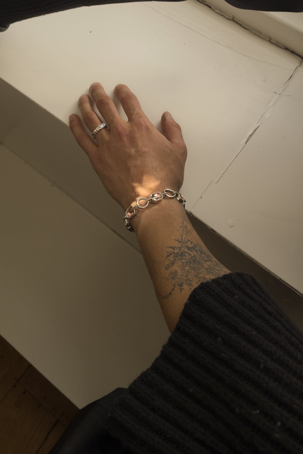 CAS DEIÀ CATALINA BRACELET LIGHT PEACH, handcrafted bracelet with a silver finish