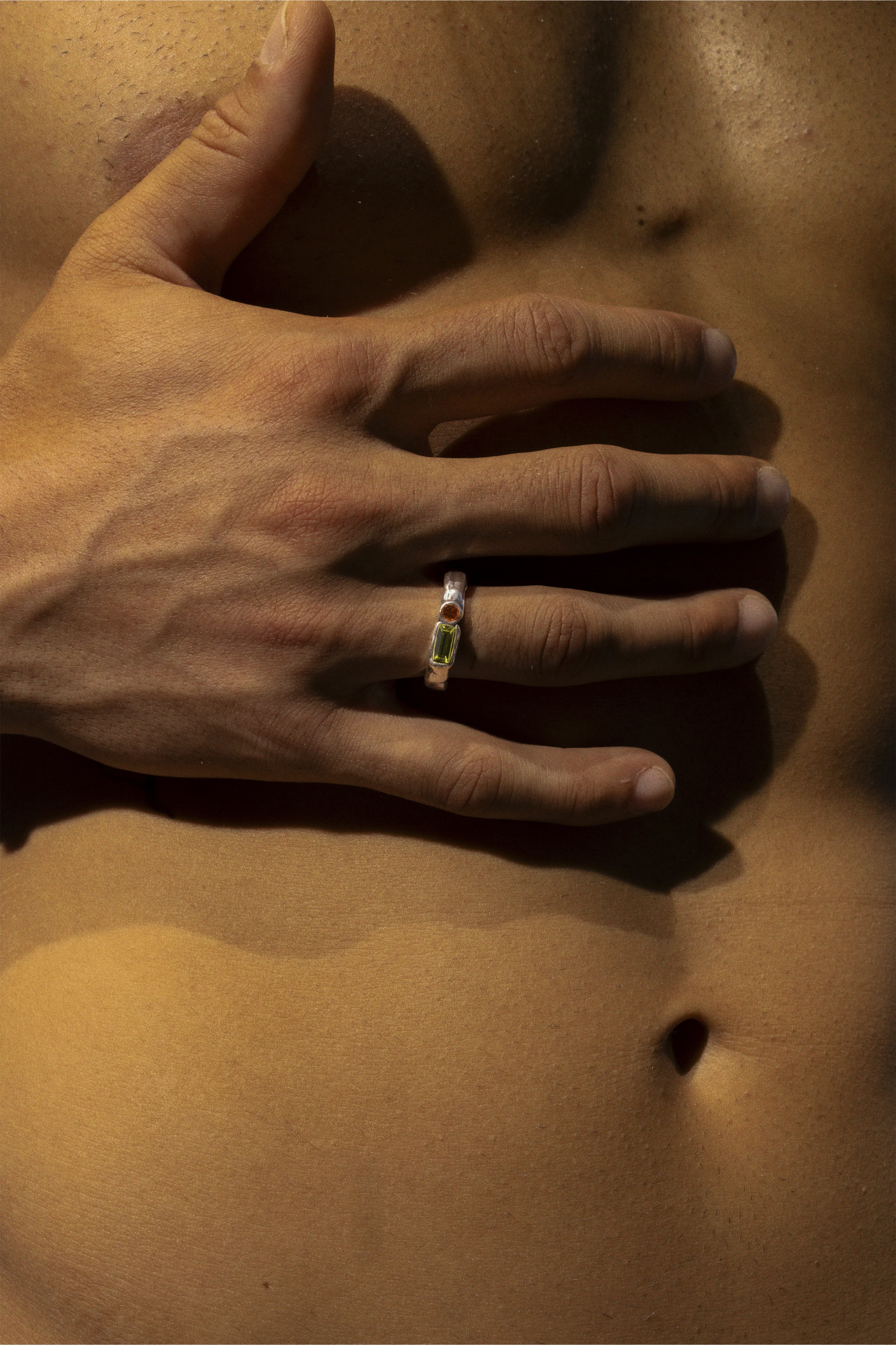 CAS DEIÀ ISLA RING OLIVE GREEN, handcrafted silver ring