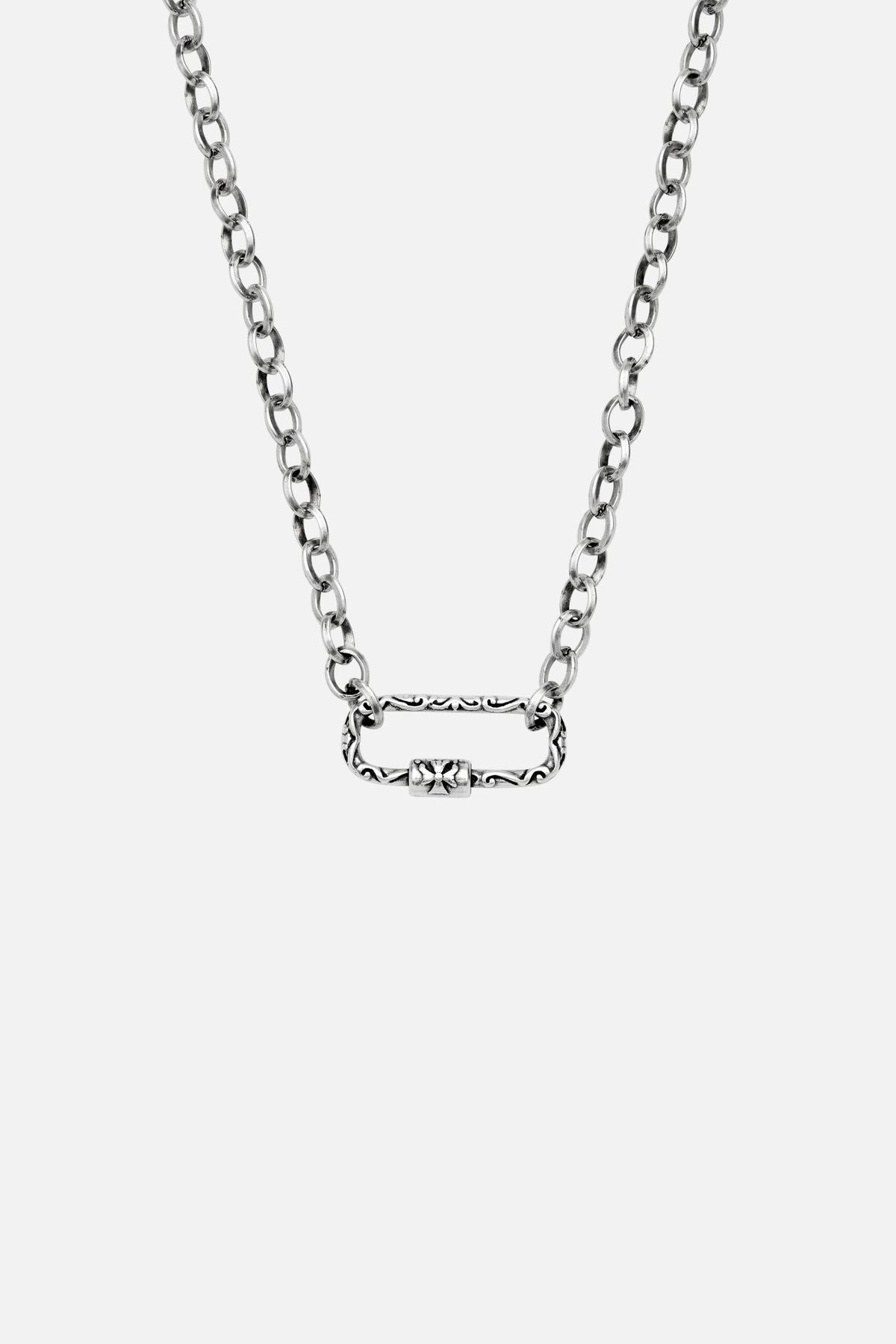 CAS DEIÀ CARABINER NECKLACE, carabiner pendant with a silver finish on a 925 silver chain