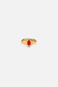 CAS DEIÀ GOTA RING RED, handcrafted ring with a gold finish