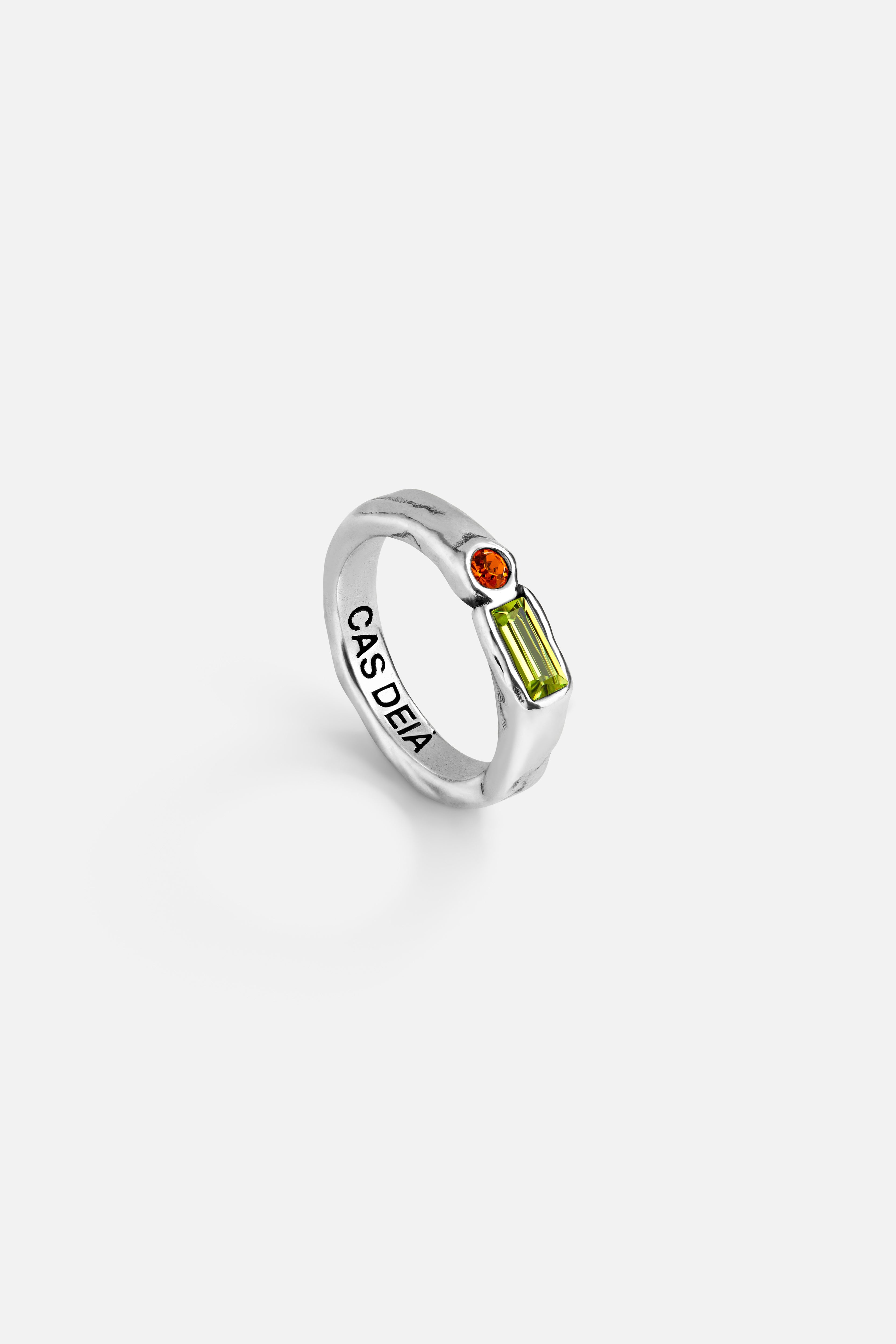CAS DEIÀ ISLA RING OLIVE GREEN, handcrafted silver ring