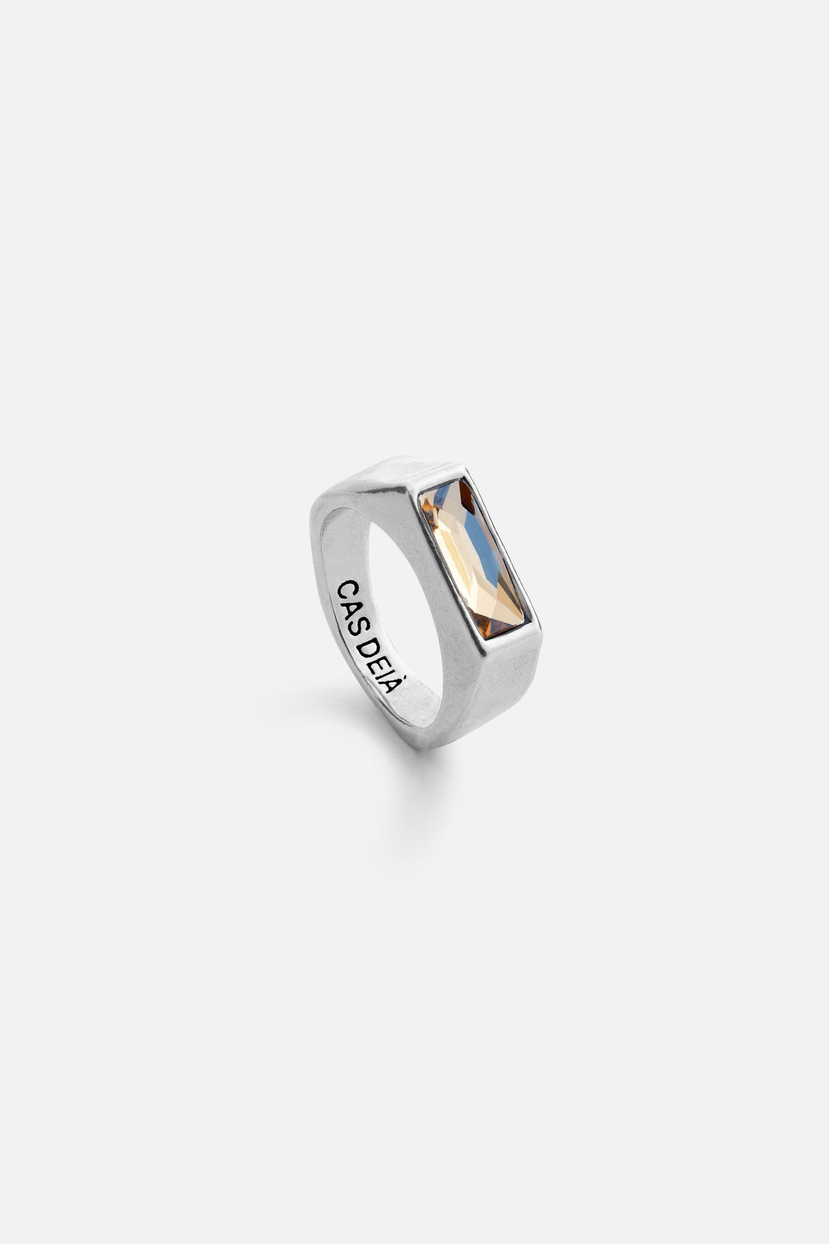 CAS DEIÀ SELENE RING CHAMPAGNE, handcrafted ring with a silver finish, side view
