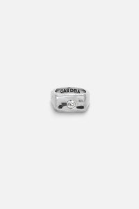 CAS DEIÀ ROCA RING CLEAR CRYSTAL, handcrafted ring with a silver finish