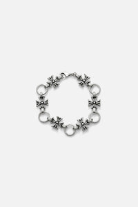 CAS DEIÀ LA CRUZ BRACELET, handcrafted bracelet with crosses and rings and a silver finish
