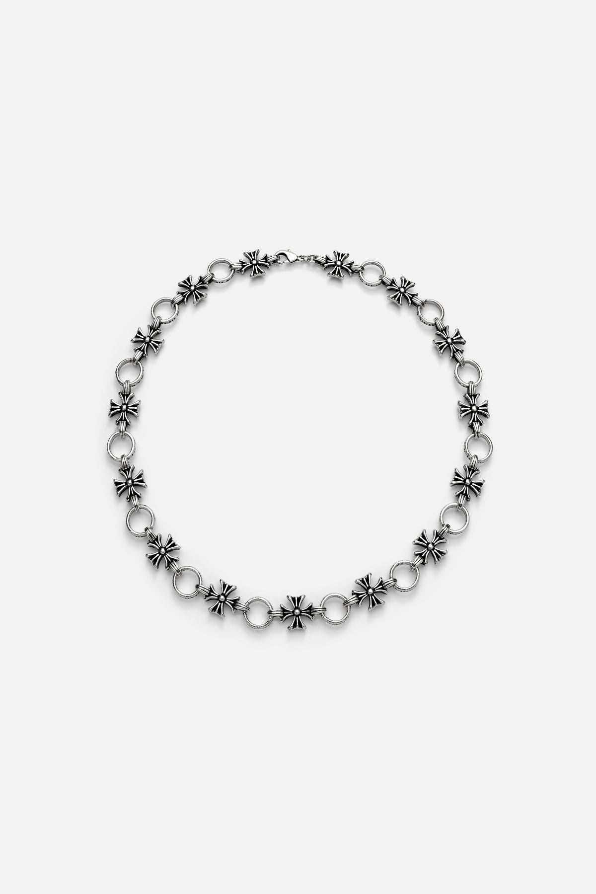CAS DEIÀ LA CRUZ NECKLACE, handcrafted necklace with crosses and rings and a silver finish