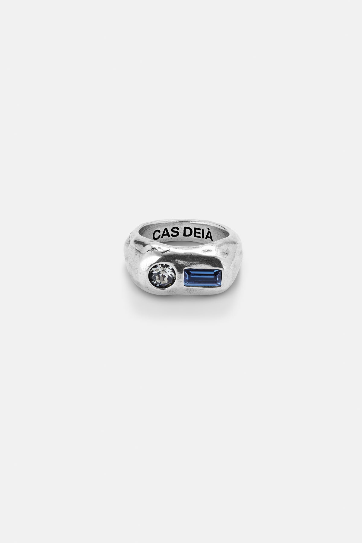 CAS DEIÀ COSTA RING SAPPHIRE BLUE, handcrafted ring with a silver finish